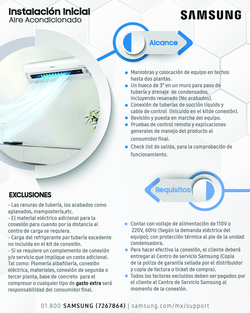 Instalación inicial Aire Acondicionado Samsung — alcance y requisitos